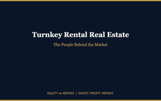 Equity on Repeat navy and gold branded graphic: Turnkey Rental Real Estate, The People Behind the Market