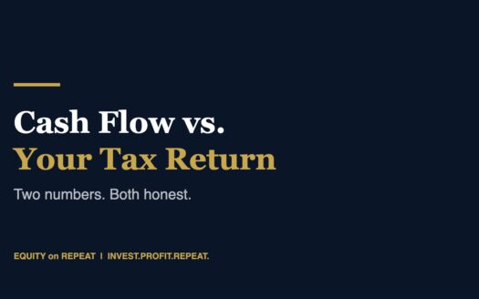 Navy and gold graphic reading Cash Flow vs. Your Tax Return